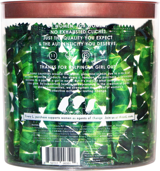 L. Organic Cotton Regular And Super Absorbency Compact Tampons Multipack 30 Count