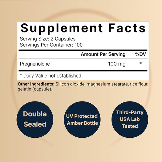 Pregnenolone 100Mg, 200 Capsules | 99%+ Purity, Micronized Grade For H