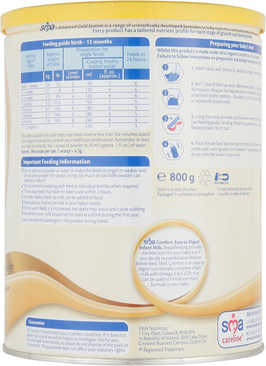 Sma Comfort Infant Milk From Birth, 800G
