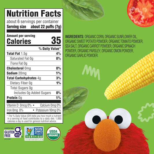 Earth'S Best Organic Veggie Puffs For Toddlers 2 Years Old And Up, Original Flavor, 1.55 Ounce Bag