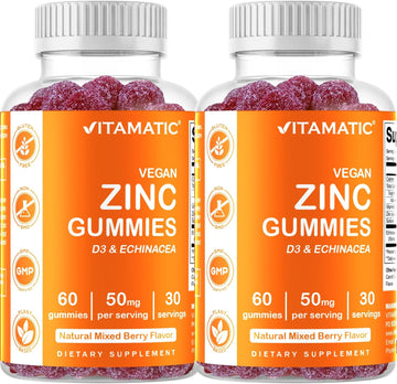 2 Pack - Vitamatic Zinc 50Mg Gummies - 60 Vegan Gummies - Gluten Free - Healthy Immune Support For Adults, Men, Women