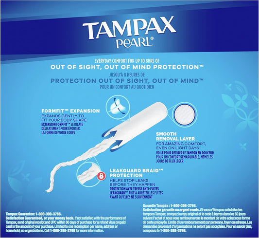 Tampax Pearl Tampons Multipack, Light/Regular/Super Absorbency, With Leakguard Braid, Unscented, 94 Count (Pack Of 2)