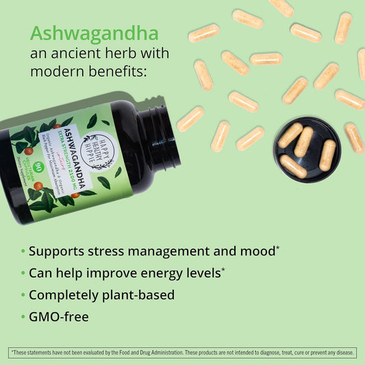 Happy Healthy Hippie Sea Moss Superfood Capsules & Organic Ashwagandha Stress Support Supplement Capsules