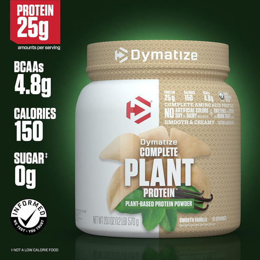 Dymatize Vegan Plant Protein, Smooth Vanilla, 25G Protein, 4.8G Bcaas,