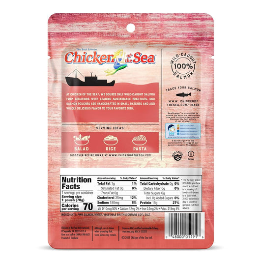 Chicken Of The Sea Wild Caught Alaskan Pink Salmon In Spring Water, 2.5 Oz. Packet (Box Of 12)