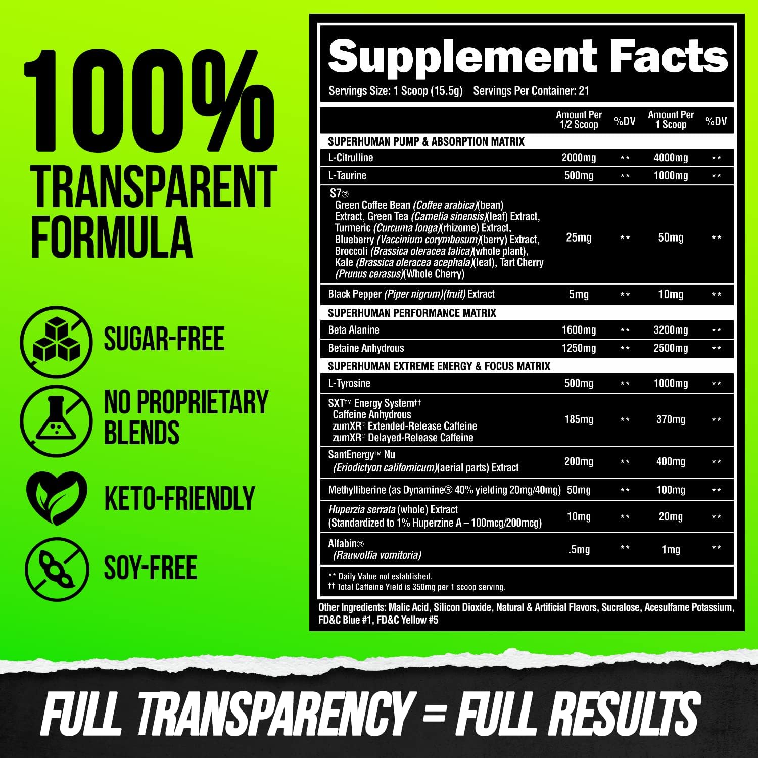 Alpha Lion Superhuman Extreme High Stim Pre Workout Powder, Beta Alanine, L-Taurine & 356Mg Tri-Source Caffeine For Sustained Energy, Nitric Oxide & Citrulline For Pump (21 Servings, Sour Gummy Bear) : Health & Household