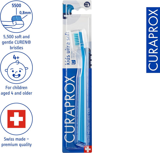Curaprox Childrens Toothbrush For 4+ Years - Ultra-Soft Kids Toothbrush With 5500 Ultra-Soft Curen Bristles