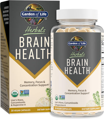 Garden Of Life Brain Health Supplement With Organic Lions Mane & Turmeric, Non-Gmo, Gluten-Free, Mint Flavor - For Memory, Focus & Healthy Brain Function