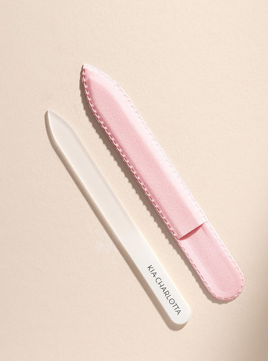 Kia-Charlotta, Vegan Glass Nail File, Made In Germany, Premium Quality, 100% Glass, Vegan And Elegant Velvet Cover (Pink)