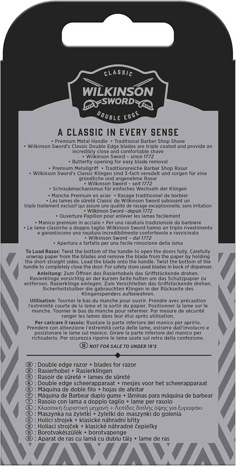 Wilkinson Sword Double Edge Razor For Men, Barber's Style Wet Shavers for a Close and Comfortable Shave, 1 Double-Sided Razor Handle plus 5 Blades Refills Pack : Amazon.co.uk: Beauty