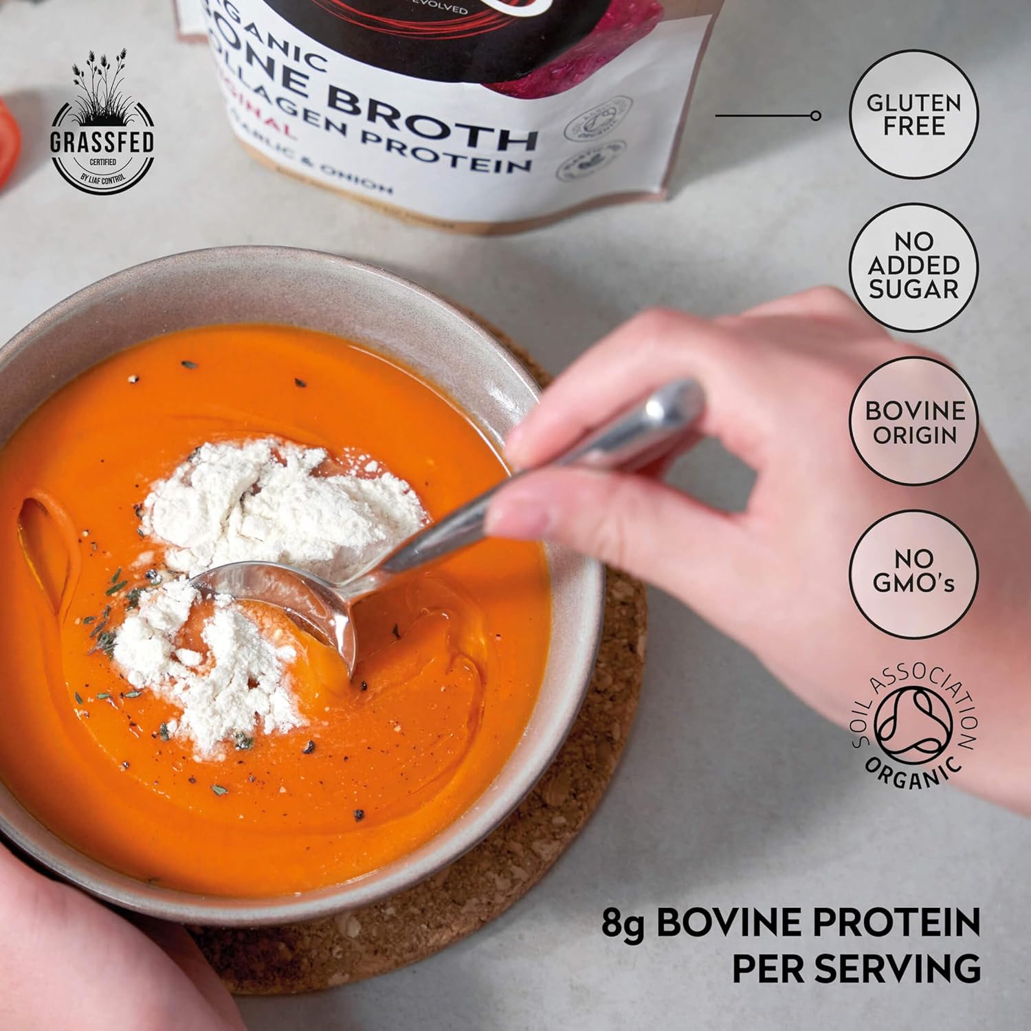 Planet Paleo Organic Bone Broth Collagen Protein Powder (450g, 50 Servings) Original with Garlic & Onion, Grass-Fed, Keto, Low Carb, High Protein Drink or Add to Soups & Savoury Recipes : Amazon.co.uk: Grocery