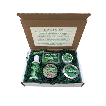 Alaskan Devil'S Club Gift Set - Natural Skincare Collection With Salve, Body Lotion, Lip Balm, Soap & Candle - Handcrafted Beauty Care Package For Skin Care & Gifting