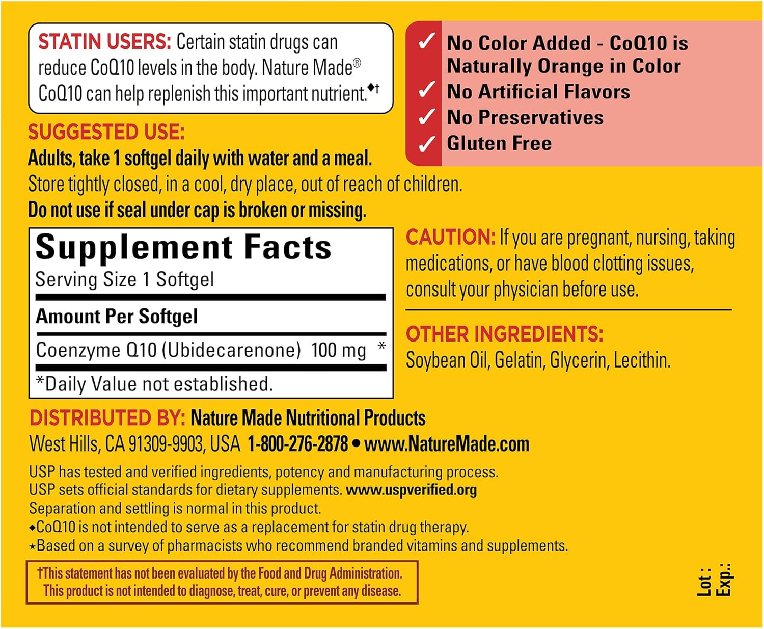 Nature Made Coq10 100Mg, Dietary Supplement For Heart Health Support, 120 Softgels, 120 Day Supply : Health & Household