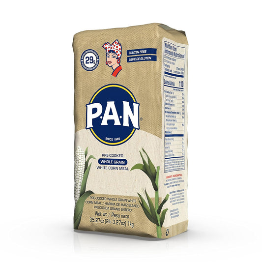 P.A.N. Whole Grain White Corn Meal โ Pre-Cooked Gluten Free And Kosher Flour For Arepas (2.2 Lb/Pack Of 4)