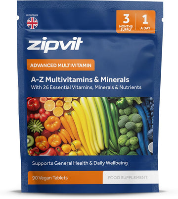Zipvit A-Z Multivitamin Tablets, Vegan Multivitamin & Minerals For Men And Women, 90 Tablets (3-Month Supply), 26 Essential Vitamins & Minerals For Immune Support, Bone Health, And Energy
