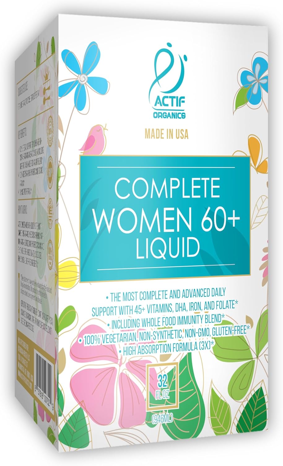 Actif Liquid Daily Multivitamin For Women Age 60+ With 45+ Advanced Factors β Non Gmo, Made In Usa, 32Oz, Expiration Date: 10/2026