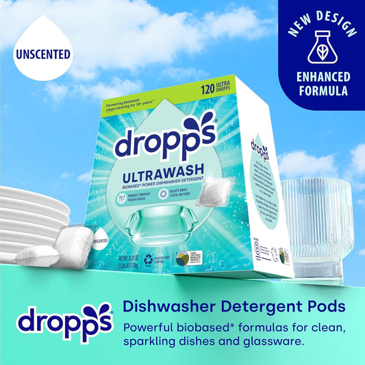 Dropps Ultrawash Plus Dishwasher Detergent, Lemon Citrus (64 Pods) - Triple Action Biobased Power Deep Clean Dishwasher Detergent Tablets For Tough Stains - Dishwashing Pods For Shiny Dishes