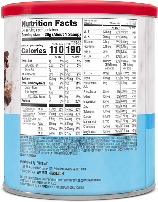 Slimfast Meal Replacement Powder, Original French Vanilla, Shake Mix, 10G Of Protein, 52 Servings