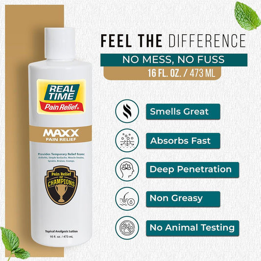 Real Time Pain Relief Maxx 16Oz Bottle | 18 Natural Ingredients: Arnica, Menthol & Peppermint | Maximum Strength Muscle Pain Relief Lotion For Arthritis, Hands, Ankles, Back, Shoulders, Knees & Joints