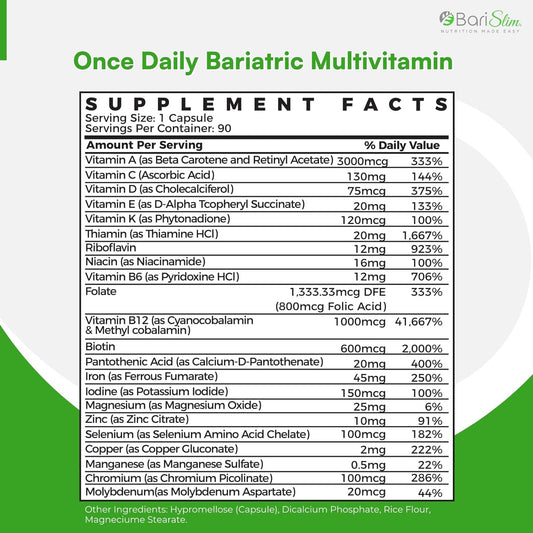 Once Daily Bariatric Multivitamin Capsule - 45Mg Of Iron - Bariatric Vitamin & Supplement For Post Bariatric Surgery Including Gastric Bypass & Gastric Sleeve | 90 Day Supply