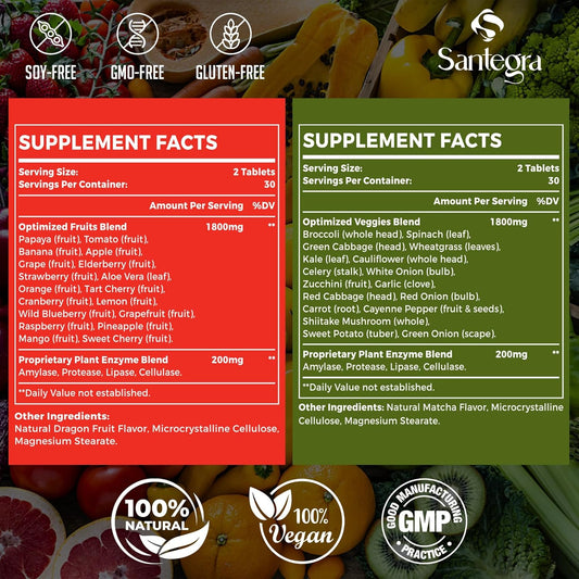 2000 Mg Fruits And Vegetables Supplements, Natural Balance Over 35+ Fruits And Vegetables, 100% Whole Food Superfoods Fruit And Veggies Supplement, Energy Balance, Sugar-Free, Vegan, 240 Tablets