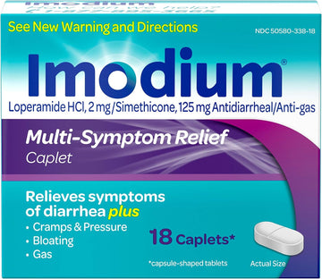 Imodium Multi-Symptom Caplets For Diarrhea Relief With Gas, Bloating & Cramps, 18 Ct