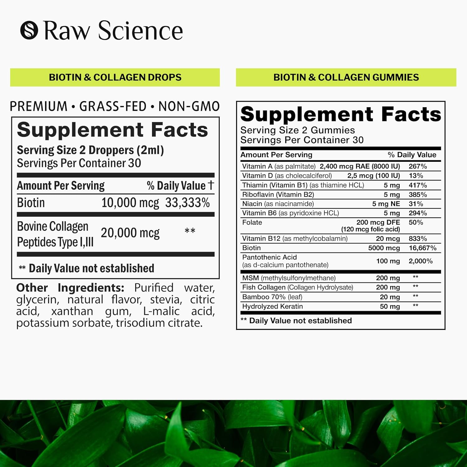 S RAW SCIENCE Beauty Boost - Vitamins for Healthy Hair, Skin and Nails - Biotin & Collagen Drops 30000mcg 2oz and Hair Growth Gummies 60pcs : Health & Household