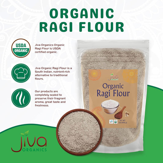 Jiva Organic Ragi Flour 2 Pound Bag (32 Ounce) - Finger Millet Flour