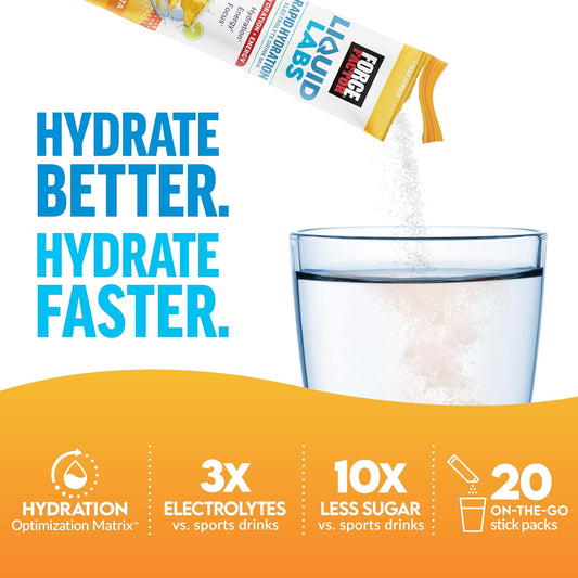 Force Factor Liquid Labs Energy Drink, Electrolytes Powder, Hydration Packets To Boost Energy & Focus, 5 Essential Electrolytes, Vitamins, Minerals, & Antioxidants, Mango Margarita, 20 Stick Packs
