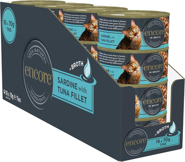 Encore 100% Natural Wet Cat Food, Sardine With Tuna Fillet In Broth, 70G (Pack Of 16)Enc4606Ml