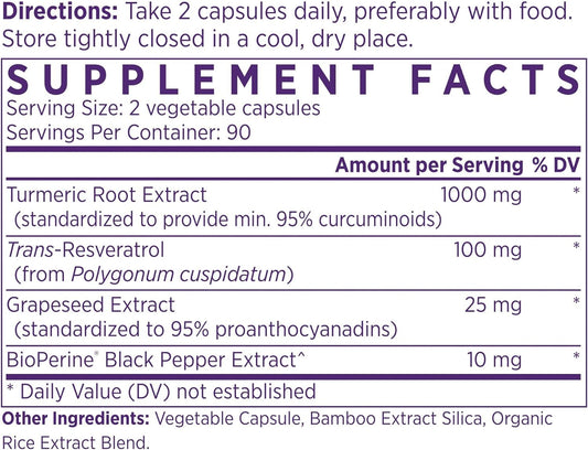 Naomi Turmeric Curcumin All Fully Standardized 1000Mg 95% Curcuminoids, Bioperine High Absorption & Resveratrol, Clinically Studied, Joint Support, Supports Healthy Muscle Response, 3-Month Supply