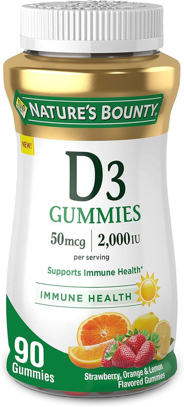 Nature'S Bounty Vitamin D3 Gummies, Vitamin Supplement, Supports Immune Health, 50Mcg, 2000Iu, Mixed Fruit Flavor, 90 Gummies