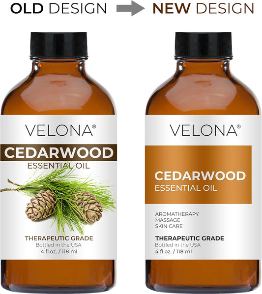 Velona Cedarwood Essential Oil By Velona - 4 Oz | Therapeutic Grade 100% Pure And Natural | For Aromatherapy Diffuser, Massage, Skincare, Haircare, Soapmaking
