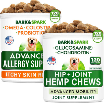Advanced Dog Allergy + Advanced Hemp Bundle - Itch Relief + Joint Pain Relief - Probiotics W/Fish Oil Omega 3 + Glucosamine Chondroitin Hemp - Skin Allergies + Joint Health - 240 Chews - Made In Usa