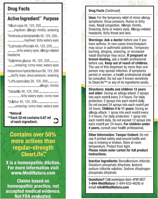 Clearlife Allergy Relief Nasal Spray For Multi-Symptom Relief In Any Region - Homeopathic Formula - 0.68 Ounce