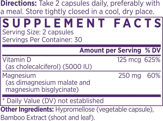 Naomi Activated Vitamin D3 5000 Iu (125 Mcg) Supplement With Magnesium For Strong Bones, Teeth, Muscle, Immune And Mood Support, Non-Gmo, Gluten Free, 60 Veggie Caps, 30 Day Supply