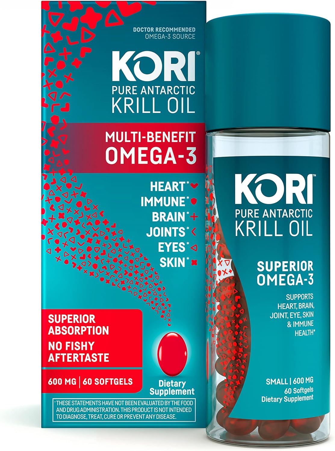 Kori Krill Oil 600mg, 60 Softgels Multi-Benefit Omega-3 Supplement | S