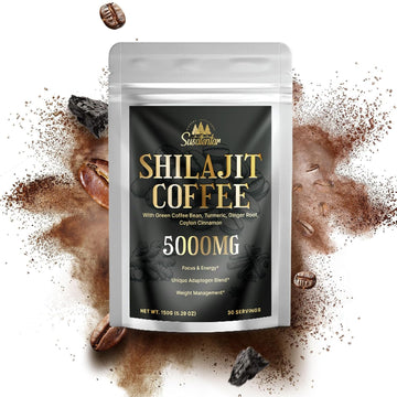 5000Mg Shilajit Pure Himalayan Organic Coffee, Shilajit Coffee For Focus, Energy & Immune, Fulvic Acid With Organic Arabica Coffee, Green Coffee Bean, Turmeric, Ginger Root, 30 Servings