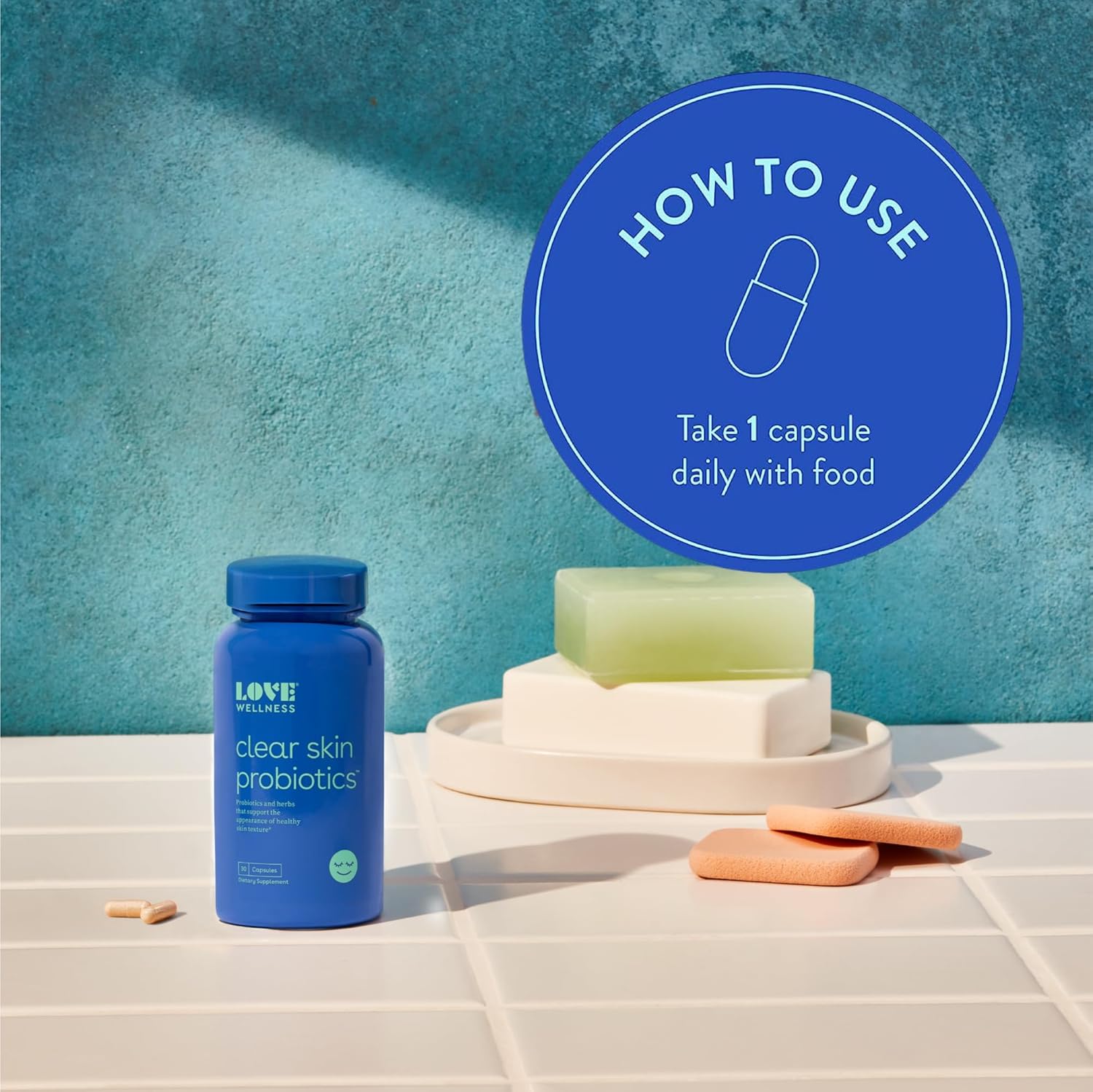 Love Wellness Clear Skin Probiotic | Clear Up Hormonal Acne Pimples, Reduce Pores for Healthy Hydrated Skin | Zinc, Bifidobacterium Longum & Chaste Tree Fruit Extract | Safe & Effective | 30 Capsules : Health & Household