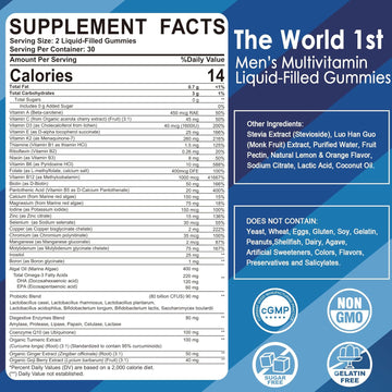 2 Pack - Mens Multivitamins Gummies, Multiminerals, Vegan Omega 3, Coq10, Probiotics, Daily Mens Vitamins A C D E B6 B12, Methylated Multivitamin For Men, Energy, Immunity, Sugar Free, Vegan (No Iron)