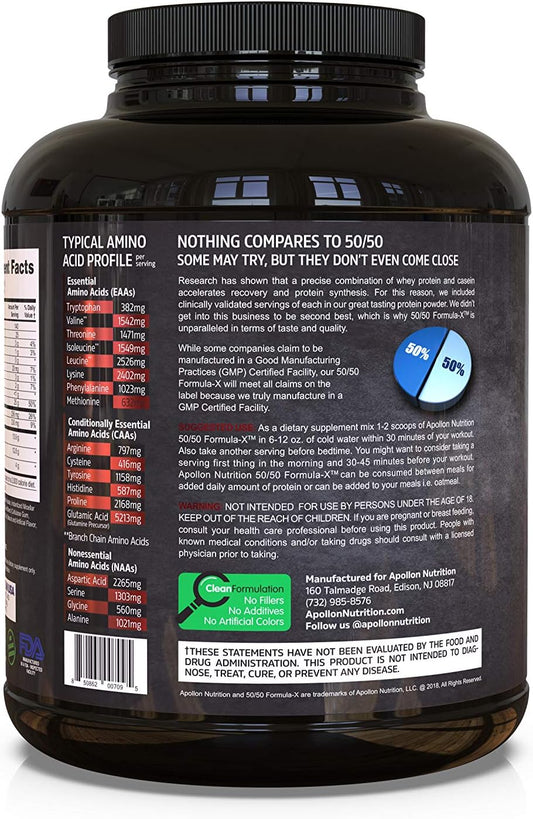 Apollon Nutrition 50/50 Formula-X | Whey Isolate And Casein Protein | 5 Lb (Dutch Chocolate)