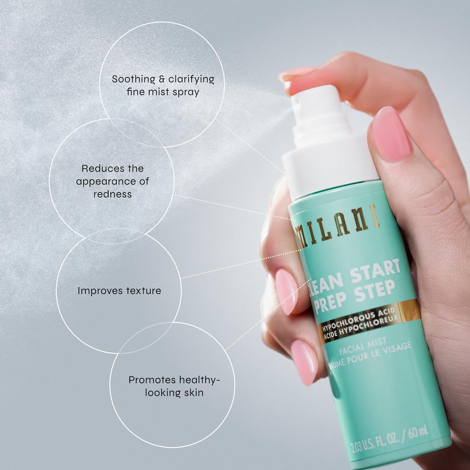Milani Clean Start Prep Step Hypochlorous Acid Facial Mist : Beauty & Personal Care