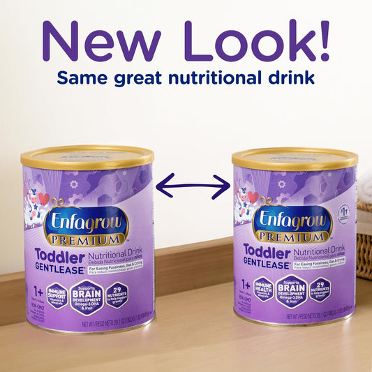 Enfagrow premium Gentlease Toddler Nutritional Drink, Made with Real Milk, Designed to Ease Fussiness, Gas & Crying, Nutrients for Growth & Immune Support, Powder Can, 29.1 Oz