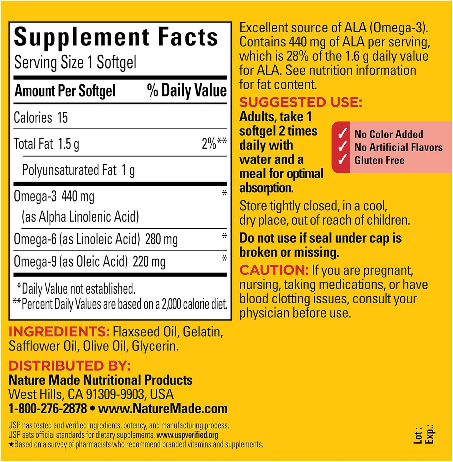 Nature Made Triple Omega 3 6 9 Supplements, Flaxseed, Safflower & Olive Oils, Fish Free Omega 3 Fatty Acid Supplement, 150 Softgels, 75 Day Supply