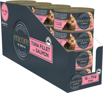 Encore 100% Natural Wet Cat Food, Tuna With Salmon In Broth (Pack Of 16 X 70G Tins)Enc1028-1En