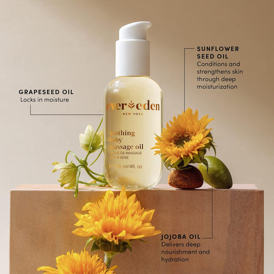 Evereden Soothing Baby Massage Oil 10.1 fl oz. | All Natural and Clean Baby Care | Non-toxic and Fragrance Free | Plant-based and Organic Ingredients