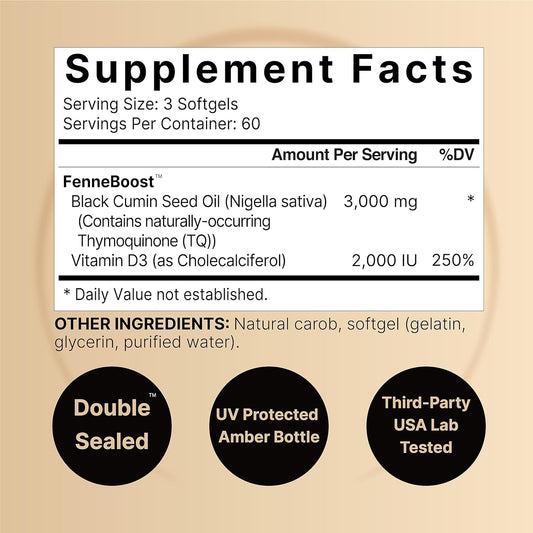 NatureBell Cold Pressed Black Seed Oil 3,000mg Per Serving with Vitami