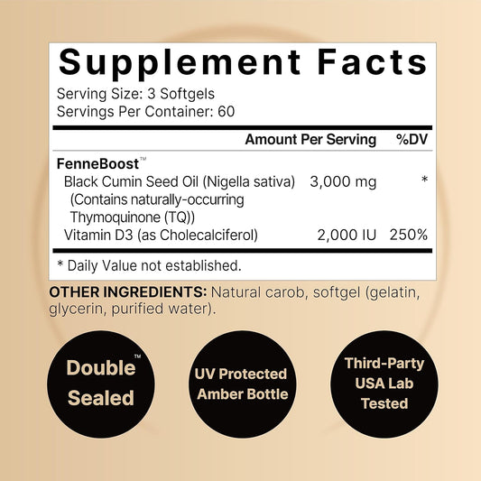 Naturebell Cold Pressed Black Seed Oil 3,000Mg Per Serving With Vitamin D3 2,000Iu, 180 Softgels | Egyptian Nigella Sativa, Odorless Black Cumin Seed, Virgin Liquid Oil Capsules – Non-Gmo
