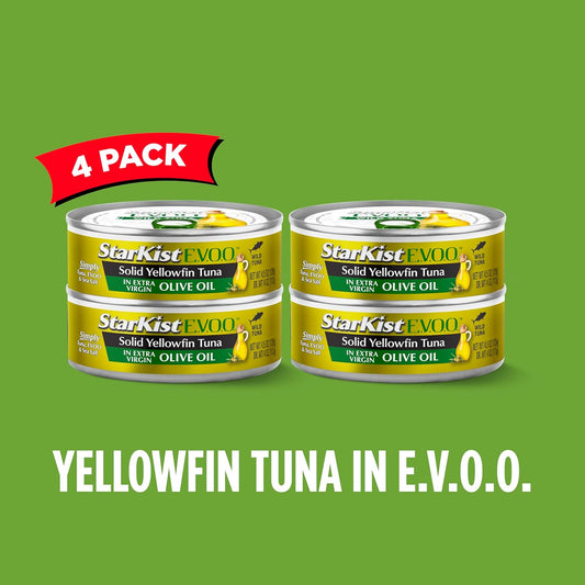 Starkist E.V.O.O. Solid Yellowfin Tuna In Extra Virgin Olive Oil, 4.5 Oz, Pack Of 4