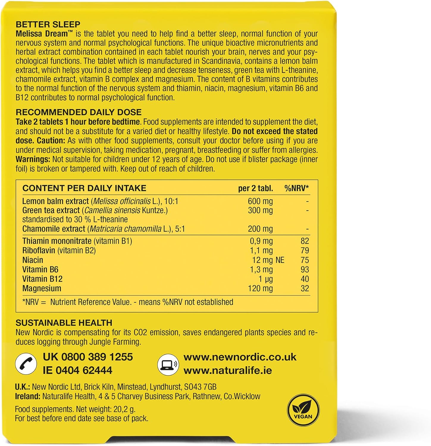 New Nordic Melissa Dream - Melatonin-Free Natural Sleep Aid & Insomnia Relief for Adults - Magnesium & Chamomile - 40 Herbal Sleeping Tablets : Amazon.co.uk: Health & Personal Care